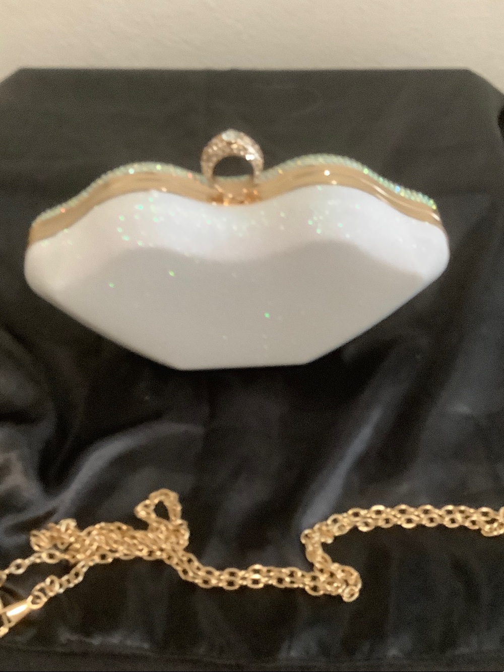 Crystal Embellished White Evening Clutch with Gold Accents - Picture 2 of 4